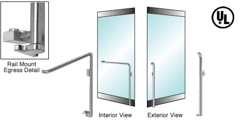 C.R. Laurence CRL Polished Stainless Right Hand Reverse Swing Rail Mount Keyed Access &quot;K&quot; Exterior Bottom Securing Electronic Egress Control Handle | EG110K3RKPS