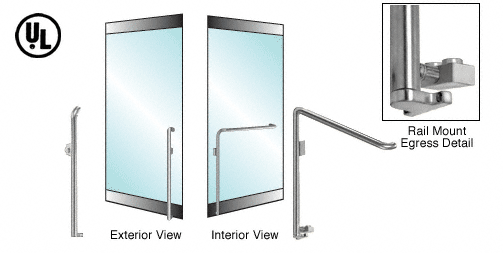 C.R. Laurence CRL Polished Stainless Left Hand Reverse Swing Rail Mount Keyed Access &quot;K&quot; Exterior Bottom Securing Electronic Egress Control Handle | EG110K4RKPS