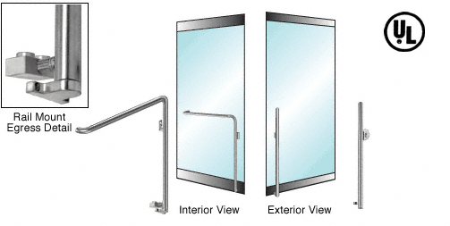 C.R. Laurence CRL Brushed Stainless Right Hand Reverse Swing Rail Mount Keyed Access &quot;KS&quot; Exterior Bottom Securing Electronic Egress Control Handle | EG110KS3RKBS