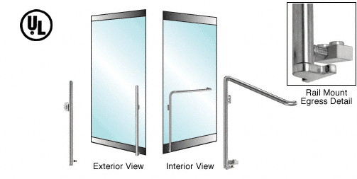 C.R. Laurence CRL Brushed Stainless Left Hand Reverse Swing Rail Mount Keyed Access &quot;KS&quot; Exterior Bottom Securing Electronic Egress Control Handle | EG110KS4RKBS