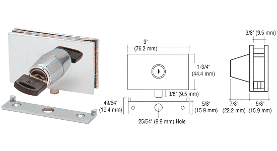 C.R. Laurence CRL Chrome Square Plunger Lock With Strike - Keyed Alike  | EH102KA