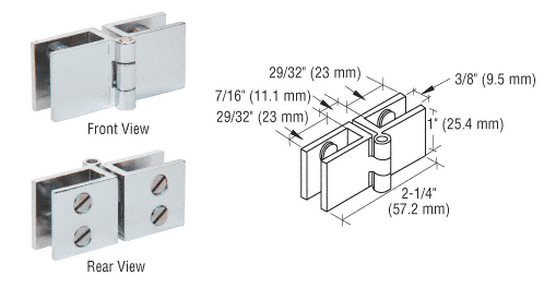 C.R. Laurence CRL Chrome Finish Wide Face Glass-to-Glass Out-Swing Set Screw Hinge - Package | EH160