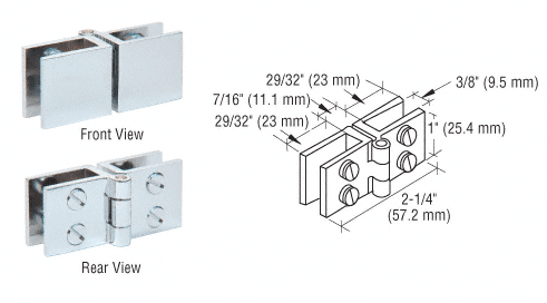 C.R. Laurence CRL Chrome Finish Wide Face Glass-to-Glass In-Swing Set Screw Hinge - Package | EH164