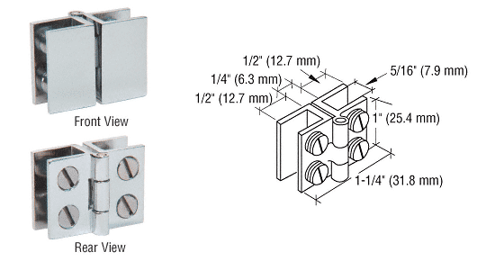 C.R. Laurence CRL Chrome Finish 1&quot; Glass-to-Glass In-Swing Set Screw Hinge - Package | EH180