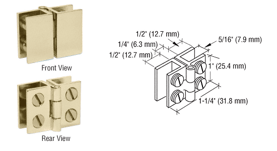 C.R. Laurence CRL Brass Finish 1&quot; Glass-to-Glass In-Swing Set-Screw Hinge - Package | EH182