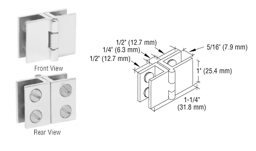 C.R. Laurence CRL Chrome Finish 1&quot; Glass-to-Glass Out-Swing Set-Screw Hinge - Package | EH188