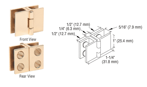 C.R. Laurence CRL Brass Finish 1&quot; Glass-to-Glass Out-Swing Set-Screw Hinge - Package | EH190