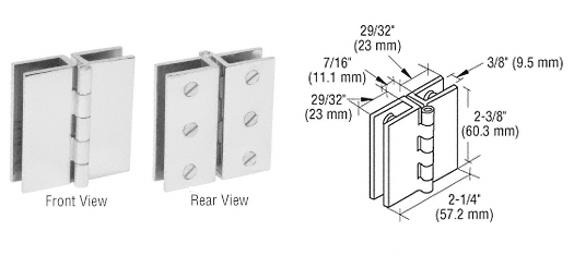 C.R. Laurence CRL Chrome Finish Large Glass-to-Glass Out-Swing Set Screw Hinge - Package | EH192