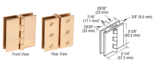 C.R. Laurence CRL Brass Finish Large Glass-to-Glass Out-Swing Set Screw Hinge - Package | EH194