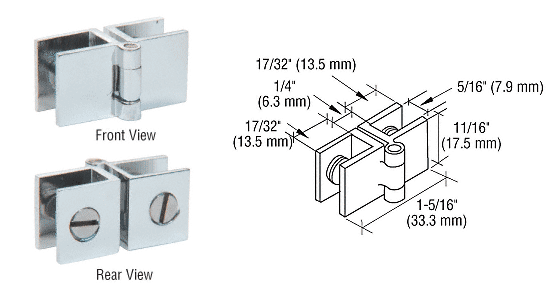 C.R. Laurence CRL Chrome Finish Small Glass-to-Glass Out-Swing Set Screw Hinge - Package | EH196