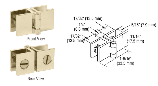C.R. Laurence CRL Brass Finish Small Glass-to-Glass Out-Swing Set Screw Hinge - Package | EH198