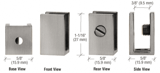 CRL Brushed Nickel Medium Set Screw Glass Shelf Clamp for 1/4&quot; to 5/16&quot; Glass  | EH31