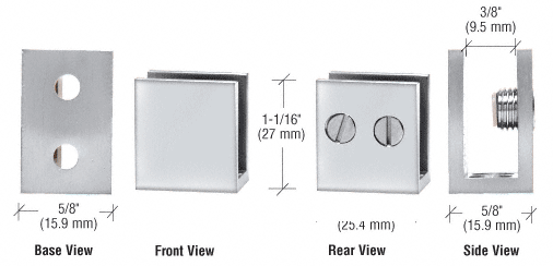 CRL Chrome Large Set Screw Glass Shelf Clamp For 1/4&quot; to 5/16&quot; Glass  | EH34
