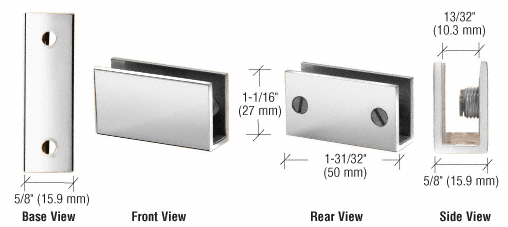 CRL Chrome Long Set Screw Glass Shelf Clamp for 1/4&quot; to 5/16&quot; Glass  | EH38