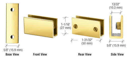 CRL Brass Long Set Screw Glass Shelf Clamp for 1/4&quot; to 5/16&quot; Glass  | EH40