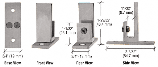 CRL Brushed Nickel Long Leg Set Screw Glass Shelf Clamp for 1/4&quot; to 5/16&quot; Glass | EH51