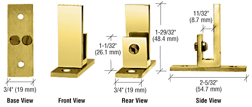 CRL Brass Long Leg Set Screw Glass Shelf Clamp for 1/4&quot; to 5/16&quot; Glass | EH52