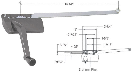 C.R. Laurence CRL Left Hand Clay Casement Window Operator Surface Mount with 13-1/2&quot; Arm - REPLACED BY EP24202 - Ellipse Style | EP24039