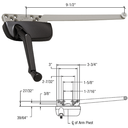 CRL Bronze Left Hand Ellipse Style Casement Operator Surface Mount with 9-1/2&quot; Single Arm  | EP24182
