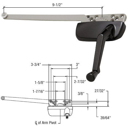 CRL Bronze Right Hand Ellipse Style Casement Operator Surface Mount with 9-1/2&quot; Single Arm  | EP24183