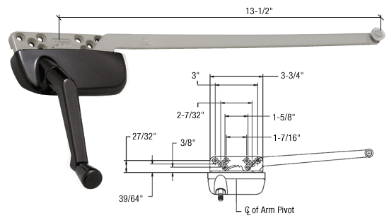 CRL Bronze Left Hand Ellipse Style Casement Operator Surface Mount with 13-1/2&quot; Single Arm  | EP24194