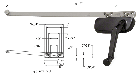 CRL Bronze Right Hand Ellipse Style Casement Operator Surface Mount with 13-1/2&quot; Single Arm  | EP24195