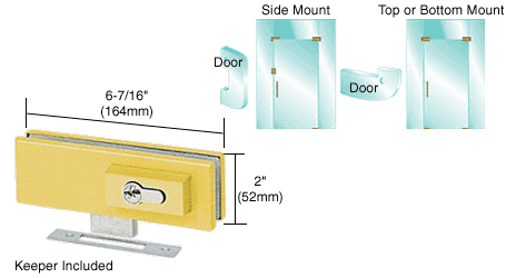 C.R. Laurence CRL Polished Brass Finish EUR Series Complete Patch Lock Including Cylinder | EUR205BR