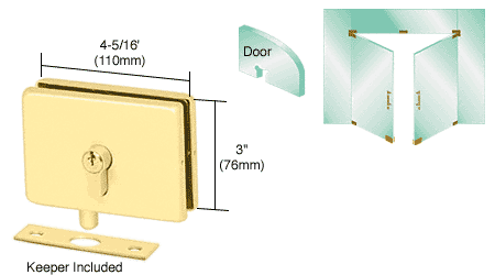 C.R. Laurence CRL Polished Brass Finish EUR Series Glass Mounted Patch Lock with European Style Keyhole Lock | EUR680BR