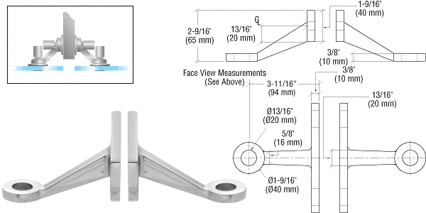 C.R. Laurence CRL Polished Stainless Heavy Duty Double Arm Fin Mount Frame Spider | FMH2PS