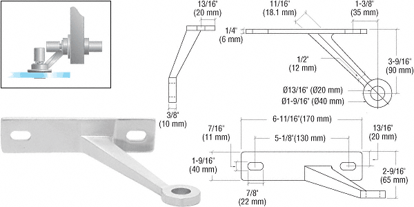 C.R. Laurence CRL Polished Stainless Regular Duty Left Hand Single Arm Wall Mount Frame Spider | FMR1LHPS