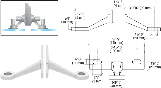 C.R. Laurence CRL Polished Stainless Regular Duty Double Arm Fin Mount Frame Spider | FMR2PS