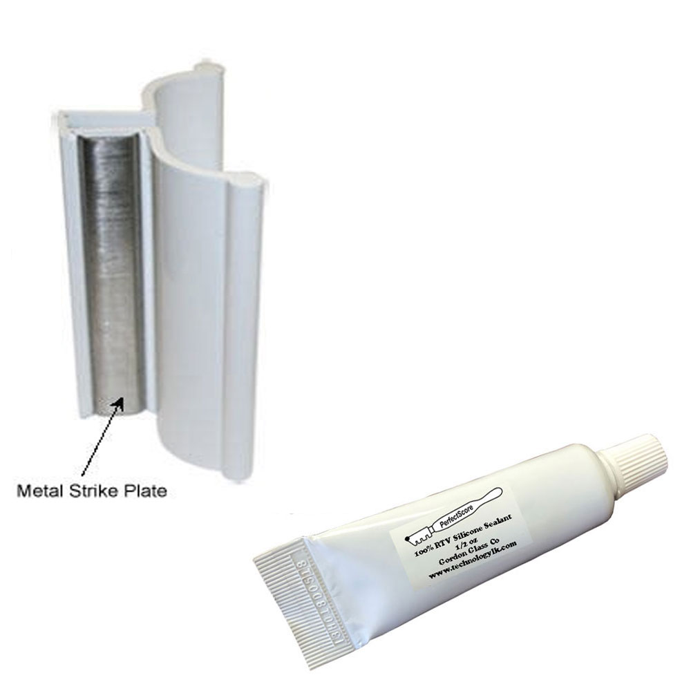 3&quot; White Frameless Shower Door Handle with Metal Strike  | FSDH3WKIT