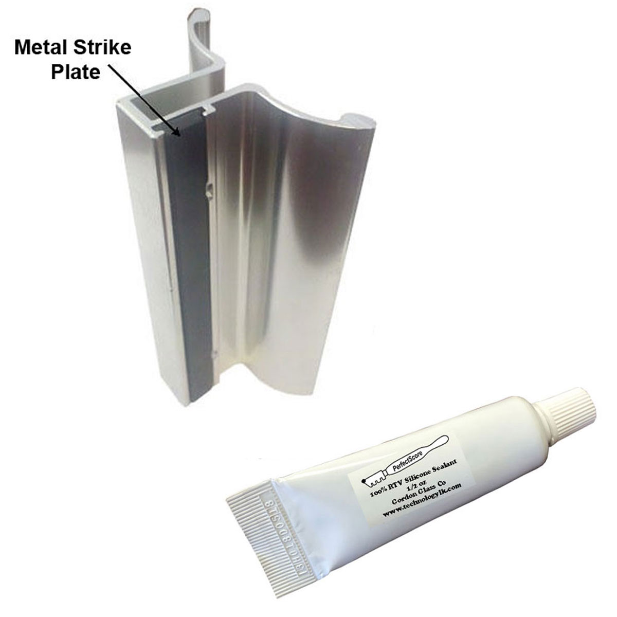 3-3/4&quot; Frameless Shower Door Handle with Metal Strike Plate - Chrome Finish | FSDH4CHMPKIT