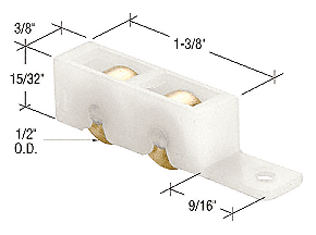 1/2&quot; Flat Edge Tandem Brass Window Roller Assembly- 3/8&quot; Wide Housing - Package | G3213 | G3213