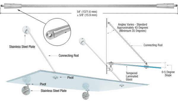 C.R. Laurence CRL Brushed Stainless 54&quot; Glass Awning System Connecting Rod for 48&quot; Wide Panels | GAS54BS