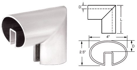 C.R. Laurence CRL 4&quot; X 2-1/2&quot; Mill Aluminum Oval 90&amp;#186; Vertical Corner for 1/2&quot; (12 mm) or 5/8&quot; (16 mm) Glass Cap Railings | GR0V4VM