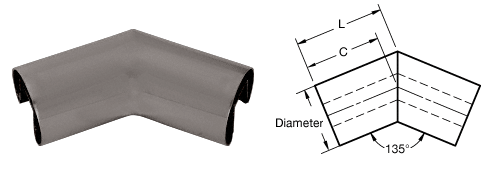 C.R. Laurence CRL Duranodic Bronze 1.9&quot; Diameter 135&amp;#186; Horizontal Corner for 1/2&quot; (12 mm) or 5/8&quot; (16 mm) Glass Cap Railing | GR19H3DU