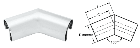 C.R. Laurence CRL Mill 1.9&quot; Diameter 135&amp;#186; Horizontal Corner for 1/2&quot; (12 mm) or 5/8&quot; (16 mm) Glass Cap Railing | GR19H3M