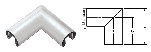 C.R. Laurence CRL 1.9&quot; Mill 90&amp;#186; Horizontal Corner for 1/2&quot; (12 mm) or 5/8&quot; (16 mm) Glass Cap Railings | GR19HM