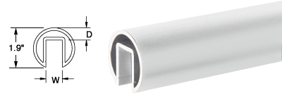 C.R. Laurence CRL 1.9&quot; Mill Aluminum Extruded Aluminum Cap Rail for 1/2&quot; (12 mm) or 5/8&quot; (16 mm) Glass - 240 in Long | GR19M