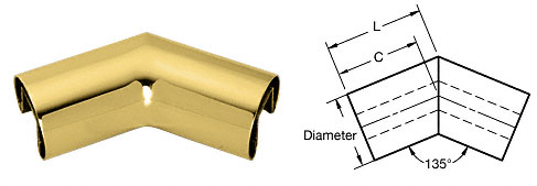 C.R. Laurence CRL Polished Brass 2&quot; Diameter 135 Degree Horizontal Corner for 3/4&quot; Glass Cap Railing | GR207H3PB