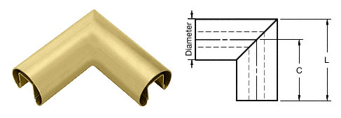 C.R. Laurence CRL Satin Brass 2&quot; Diameter 90 Degree Horizontal Corner for 3/4&quot; Glass Cap Railing | GR207HSB
