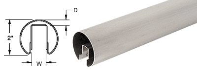 C.R. Laurence CRL 2&quot; Brushed Stainless Premium Cap Rail for 1/2&quot; Glass - 120 in Long | GR20BS