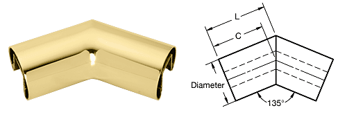 C.R. Laurence CRL Polished Brass 2&quot; Diameter 135&amp;#186; Horizontal Corner for 1/2&quot; (12 mm) or 5/8&quot; (16 mm) Glass Cap Railing | GR20H3PB