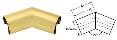 C.R. Laurence CRL Satin Brass 2&quot; Diameter 135 Degree Horizontal Corner for 1/2&quot; or 5/8&quot; Glass Cap Railing | GR20H3SB