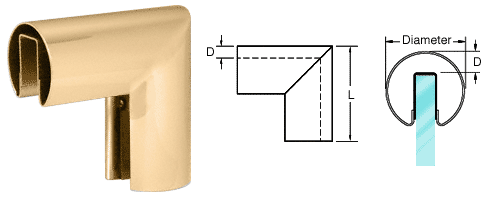 C.R. Laurence CRL 2&quot; Polished Brass 90&amp;#186; Vertical Corner for 1/2&quot; (12 mm) or 5/8&quot; (16 mm) Glass Cap Railings | GR20VPB