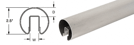 C.R. Laurence CRL 2-1/2&quot; Brushed Stainless Premium Cap Rail for 1/2&quot; Glass - 120 in Long | GR25BS