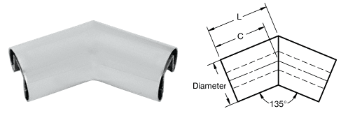 C.R. Laurence CRL Satin Anodized 2-1/2&quot; Diameter 135&amp;#186; Horizontal Corner for 1/2&quot; (12 mm) or 5/8&quot; (16 mm) Glass Cap Railing | GR25H3SA