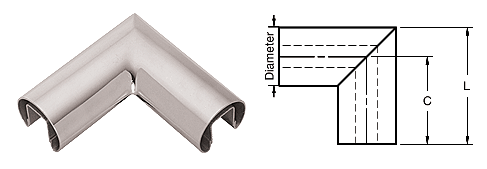 C.R. Laurence CRL Polished Stainless 90&amp;#186; Horizontal Corner for 1/2&quot; (12 mm) or 5/8&quot; (16 mm) Glass Cap Railings | GR25HPS