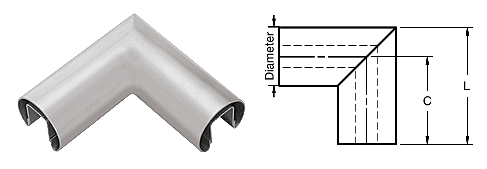 C.R. Laurence CRL Satin Anodized 90&amp;#186; Horizontal Corner for 1/2&quot; (12 mm) or 5/8&quot; (16 mm) Glass Cap Railings | GR25HSA